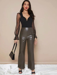 Ruffle Cuff Sheer Swiss Dot Mesh Sleeve Top - S (Bust Size: 32 in) , polyester