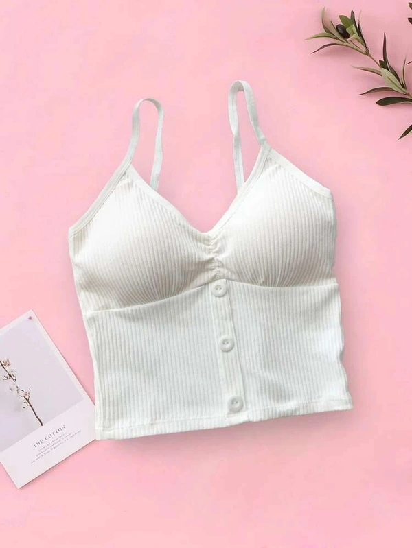 Girls Button Detail Rib-Knit Bralette - Free Size (Bust Size: 34 in, Length Size: 16 in) , voile
