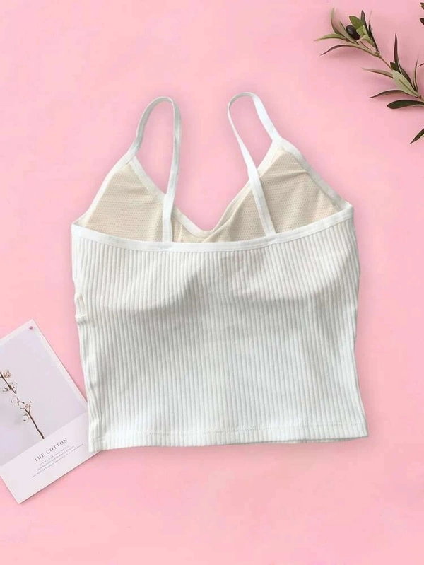 Girls Button Detail Rib-Knit Bralette - Free Size (Bust Size: 34 in, Length Size: 16 in) , voile