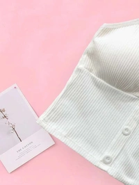 Girls Button Detail Rib-Knit Bralette - Free Size (Bust Size: 34 in, Length Size: 16 in) , voile