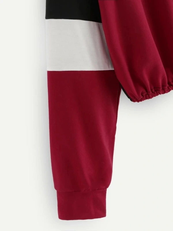 Drawstring Hem Color Block Sweatshirt - M (Bust Size: 34 in, Length Size: 25 in) , cotton