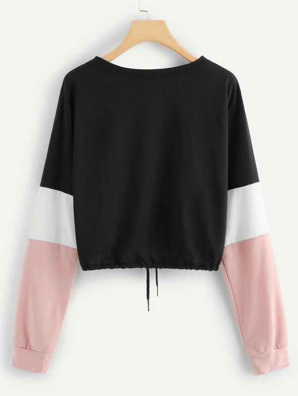 Drawstring Hem Color Block Sweatshirt - XL (Bust Size: 38 in, Length Size: 25 in) , cotton