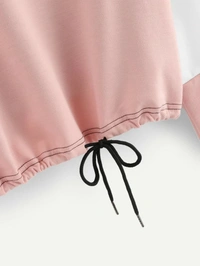 Drawstring Hem Color Block Sweatshirt - XL (Bust Size: 38 in, Length Size: 25 in) , cotton