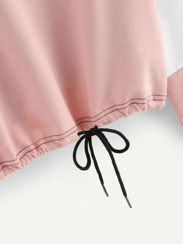 Drawstring Hem Color Block Sweatshirt - XL (Bust Size: 38 in, Length Size: 25 in) , cotton