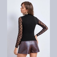 Mock-Neck Dobby Mesh Panel Tee - XS, polyester
