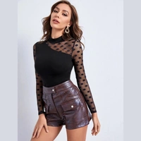 Mock-Neck Dobby Mesh Panel Tee - L, polyester