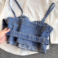 Two Piece Denim Halter Shirt Set - S (Bust Size: 36 in, Length Size: 29 in) , denim