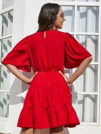Butterfly Sleeve Solid A-Line Dress - 36 (Waist Size: 32 in, Length Size: 34 in) , viscose Rayon