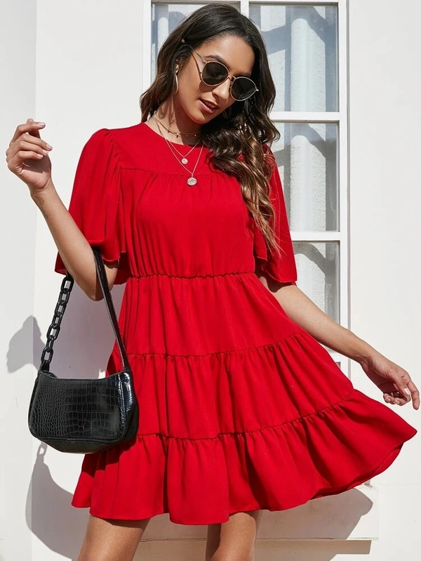 Butterfly Sleeve Solid A-Line Dress - 44 (Waist Size: 40 in, Length Size: 34 in) , viscose Rayon
