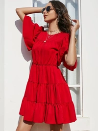 Butterfly Sleeve Solid A-Line Dress - 44 (Waist Size: 40 in, Length Size: 34 in) , viscose Rayon