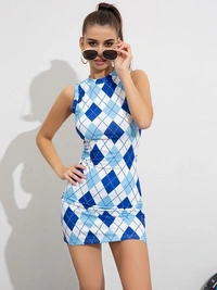 Abstract Print Bandage Dress - M, polyester