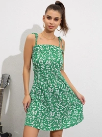 Floral Green A Line Dress - L, polyester
