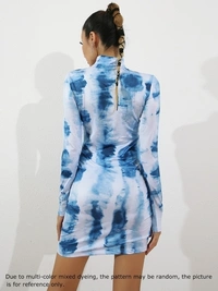 Tie & Dye Blue Bodycon Dress - M, Polyester