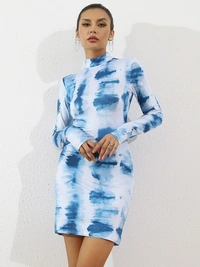 Tie & Dye Blue Bodycon Dress - M, Polyester