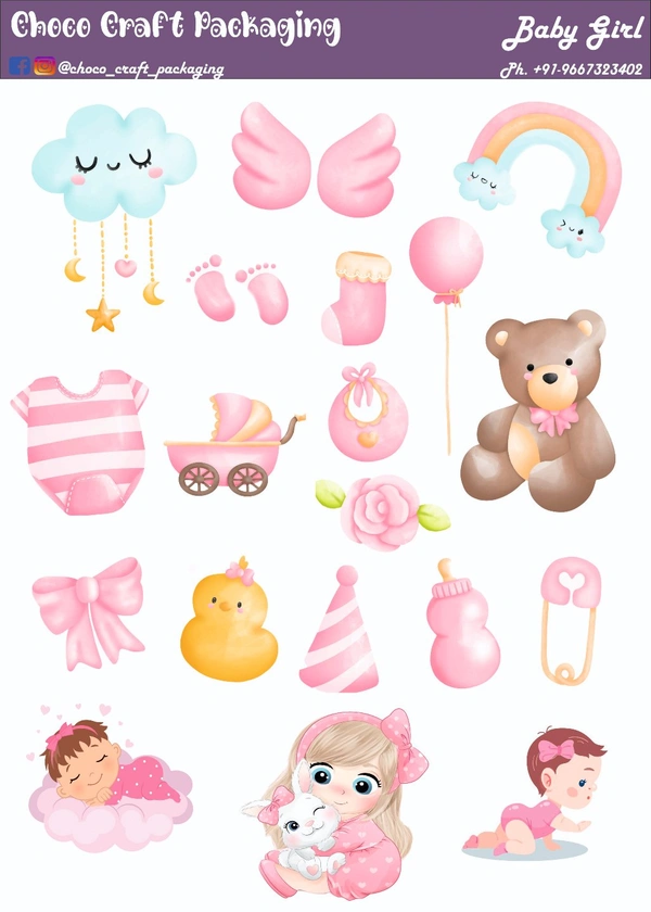 Baby Girl Tag Sheet - A4, 300gsm