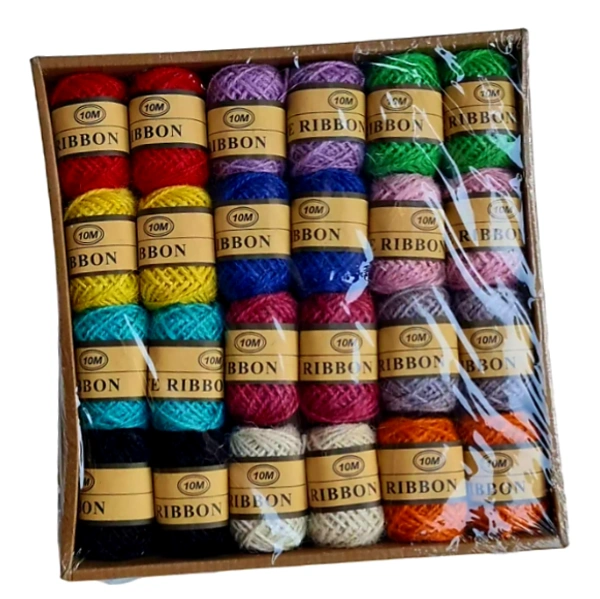 Jute Box-24 Rolls - Red,Voilet,Green,Purple,Yellow,Royal Blue,Sky Blue,Pink,Grey,Black,White And Orange.