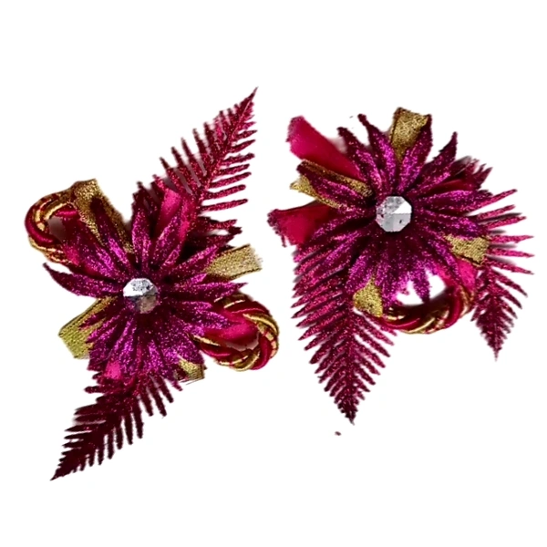 Maroon Glitter Flowers - Pack Of 6
