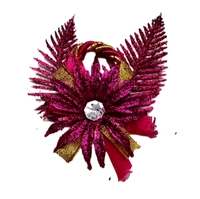 Maroon Glitter Flowers - Pack Of 6