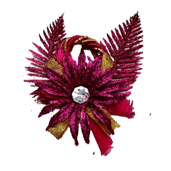 Maroon Glitter Flowers - Pack Of 6