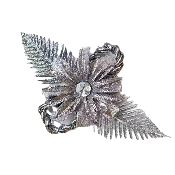 Silver Glitter Flower - Pack Of 6
