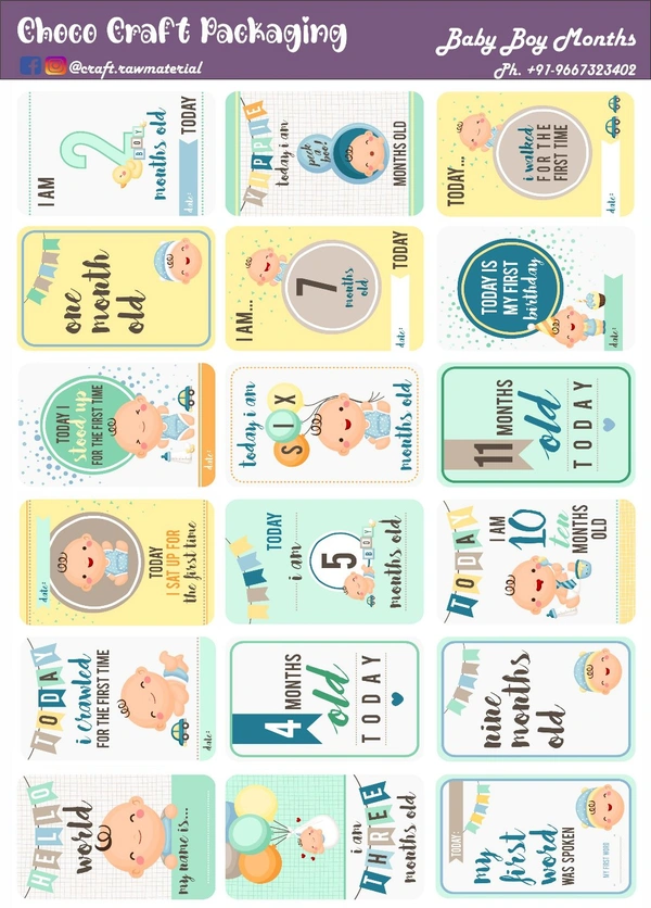 Baby Boy Months Tag Sheet - A4 - 300gsm