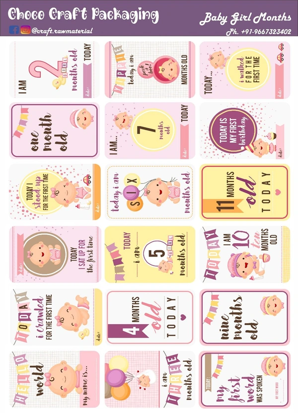 Baby Girl Months Tag Sheet - A4 - 300gsm