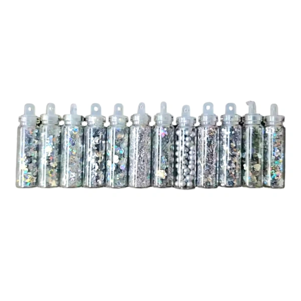Craft Affaire Glitters - Set of 12 Designs - Silver - 10g each