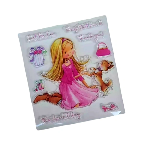 Craft Affaire Pink Girl with Wishes Clear Stamp - 10 x 10 cm