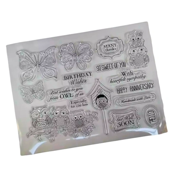 Craft Affaire Owl and Butterfly Wishes Clear Stamp - 14 x 18 cm