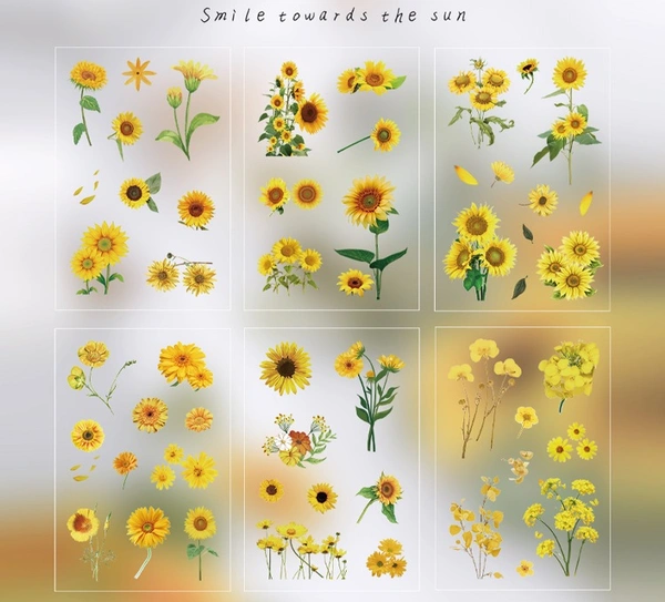 Dried Flowers Stickers - Sunflower - Pack Of 6 Sheets