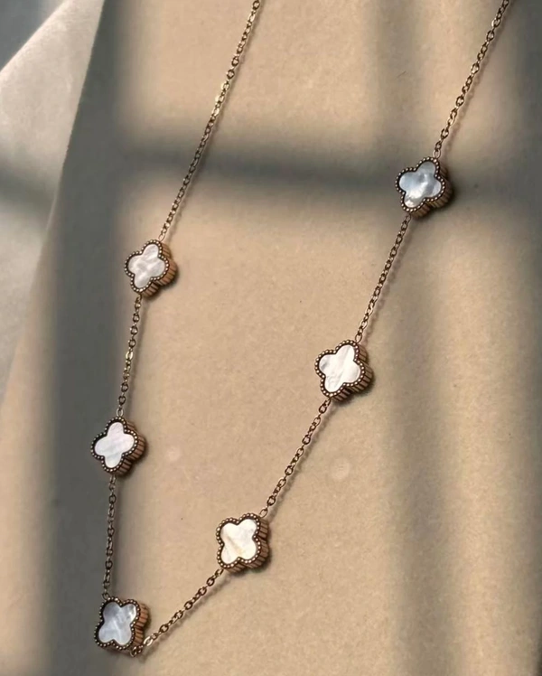 White Silver Clover Necklace