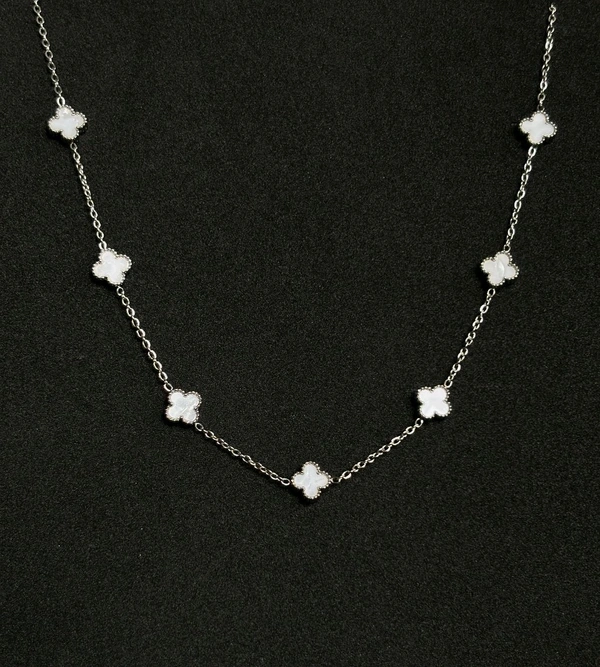 White Silver Clover Necklace