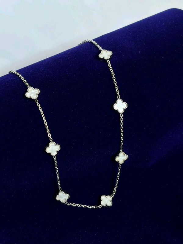 White Silver Clover Necklace