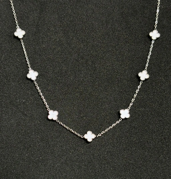White Silver Clover Necklace