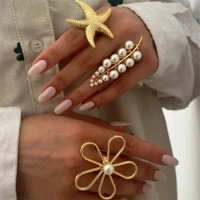 Bow Pearl Adjustable Ring - Set Of 3