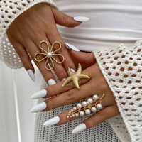 Bow Pearl Adjustable Ring - Set Of 3