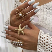 Bow Pearl Adjustable Ring - Set Of 3