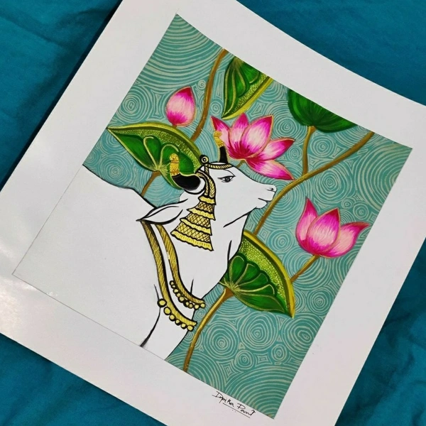 Nandi And Lotus Pichwai Painting - By Dipika Paul