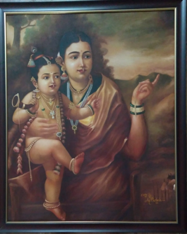  Maa Yashoda with Krishna recopy of Raja Ravi Varma on canvas oil panting - 2.5x3 Feet