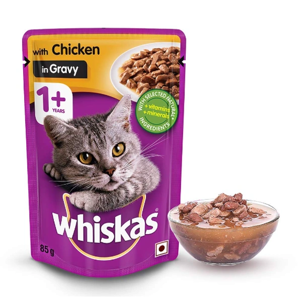 WHISKAS GRAVY WITH CHICKEN IN GRAVY 85G 1+YEAR