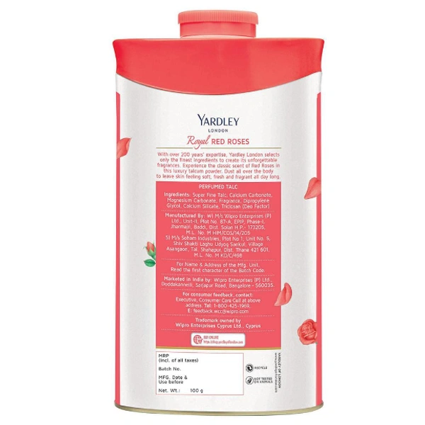 Yardley London Royal Red Roses Talc, 100g - 