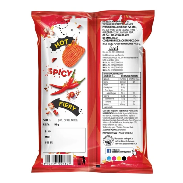 Lays LAYS SIZZLIN HOT CHIPS 20RS