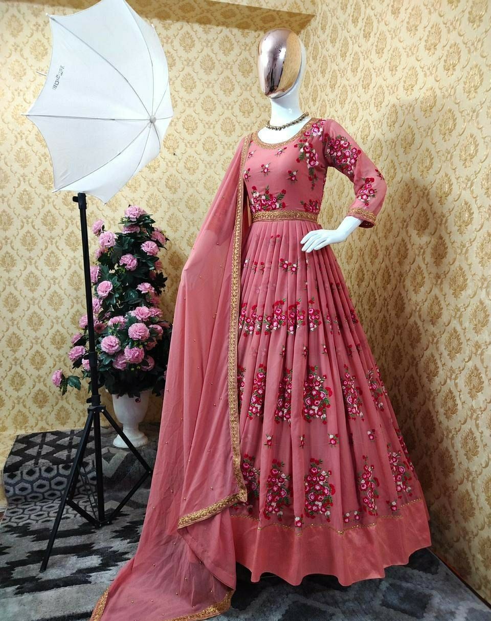 Graceful Embroidery Work Anarkali Gown With Dupatta, Indian Wedding Gown  Anarkali Suit, Designer Fox Georgette Sequence Full Flared Anarkali - Etsy