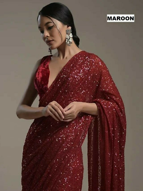 Mono Net Sequence Work Saree