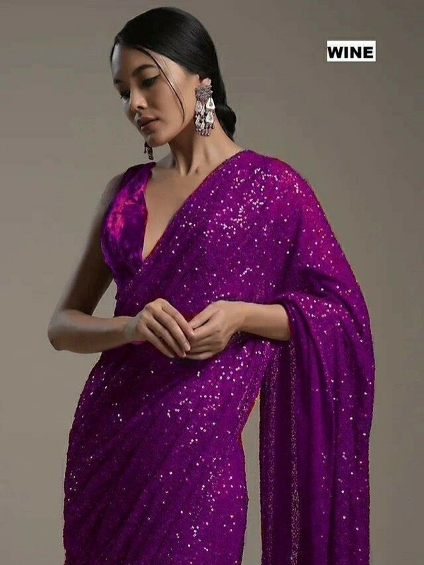 Mono Net Sequence Work Saree