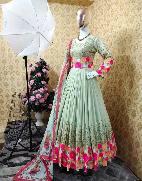 Georgette Embroidery Work Gown