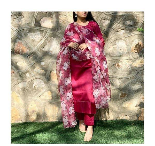 Pure Maska Cotton Silk Kurti With Plazzo & Dupatta