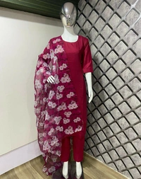 Pure Maska Cotton Silk Kurti With Plazzo & Dupatta
