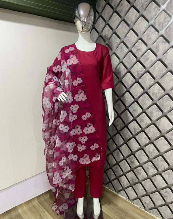 Pure Maska Cotton Silk Kurti With Plazzo & Dupatta