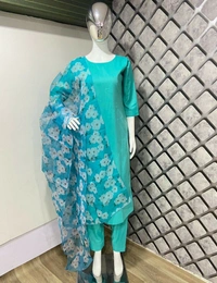 Pure Maska Cotton Silk Kurti With Plazzo & Dupatta